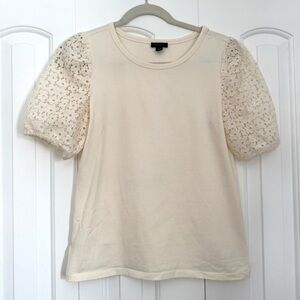 Ann Taylor Elegant Cream Lace Sleeve Top size xs